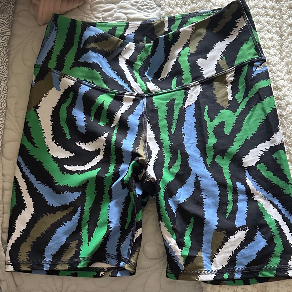 Diane Von Furstenberg Green and Blue Patterned Bike Shorts